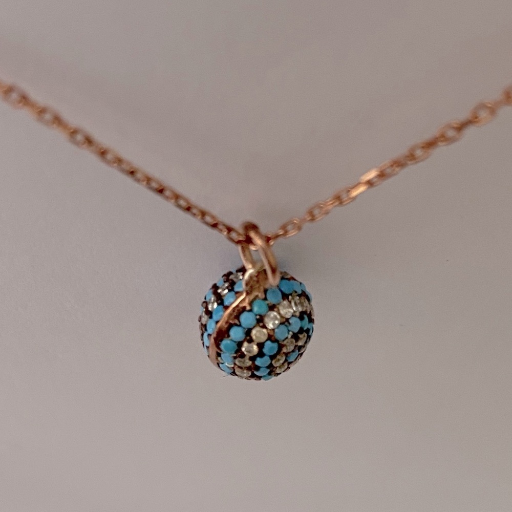 🧿925 Silver blue evileye turquoise cubic zirconia necklace 14k rose gold plated